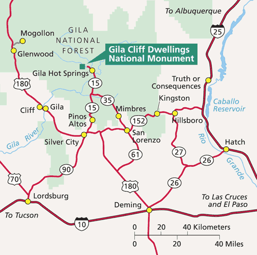 Gila Cliff Dwellings, New Mexico Map