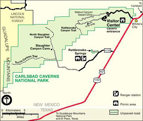 Carlsbad Caverns National Park, New Mexico Map